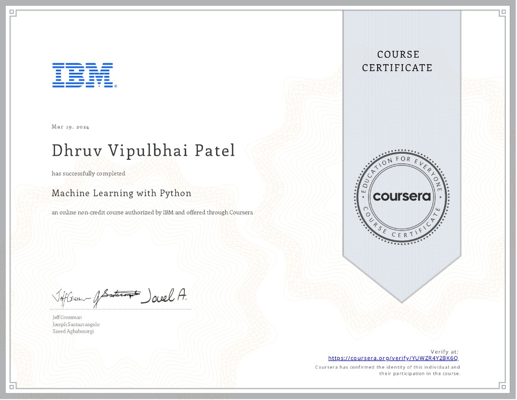Machine Learning with Python Certificate